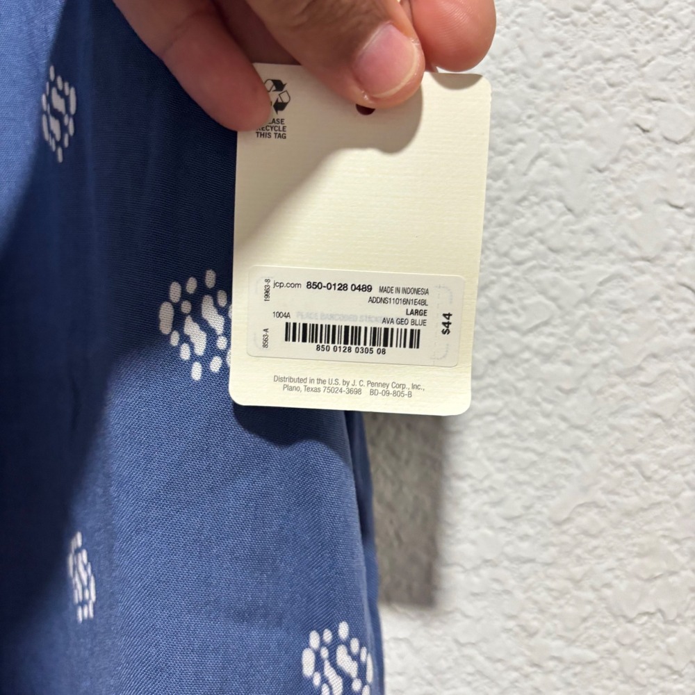 ANA A New Approach Shift Dress Womens Large Blue Geometric V-Neck Rayon Pockets - Picture 7 of 9